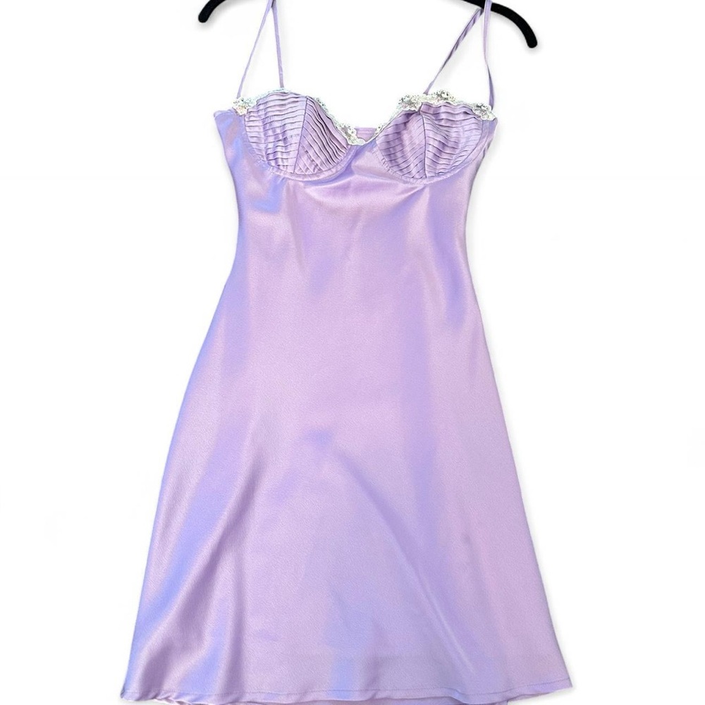 White fox boutique purple dress with lace trim